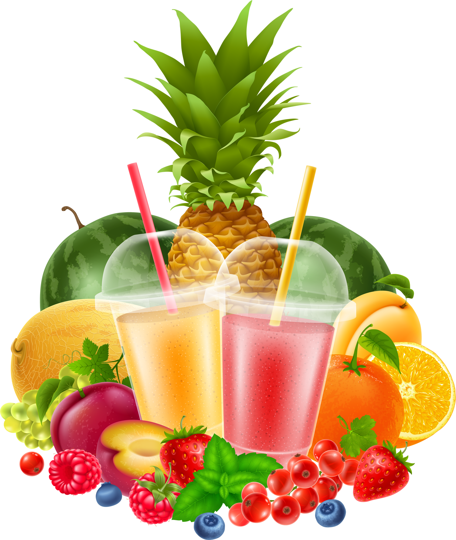 Smoothies Surrounded With Fresh Fruits Illustration